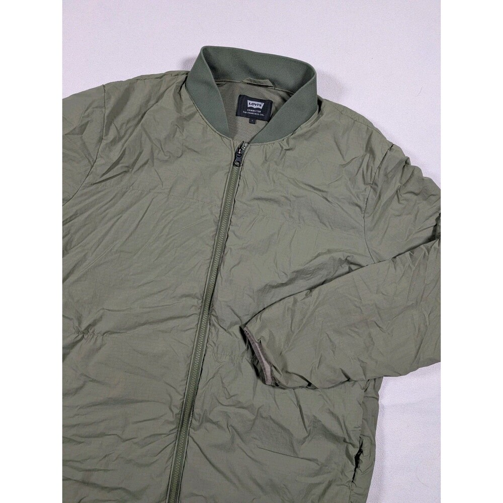 Levi’s Commuter Pro Men’s Large Jacket Green Nylon Stretch Zip Pockets Classic